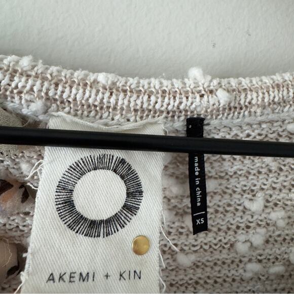 Anthropologie Akemi + Kin Cream Gray White Ribbon Embellished Knit Sweater Top - Picture 11 of 14